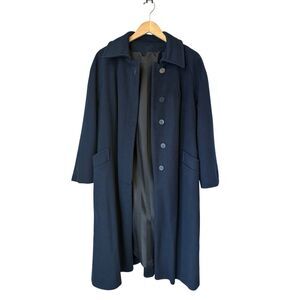 Vintage Navy Blue 100% Pure Wool Long Coat Size L/12